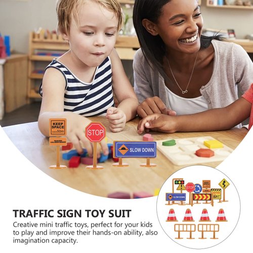 iplusmile Kids Toys 30pcs Traffic Road Signs Playset Street Signs Play Traffic Light Toys Traffic Cone Barricade Signs Crosswalk Signal Toys for Kids Educational Toy Mini Toys Mini Toys