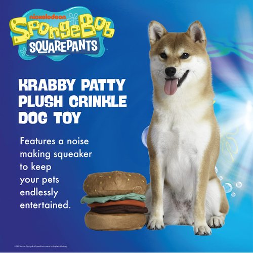 SpongeBob SquarePants for Pets Krabby Patty Crinkle Plush Dog Toy | Dog Toy for Spongebob Fans | Krabby Patty Squeaky Dog Toy for All Dogs Made from Soft Plush Fabric 7 Inch