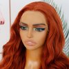 ANDRIA 350 Copper Lace Front Wigs Long Body Wave Glueless Natural Wave Transparent lace Wig Ginger Orange Synthetic Heat Resistant Fiber Hair Wig Pre Plucked With Baby Hair For Women 24