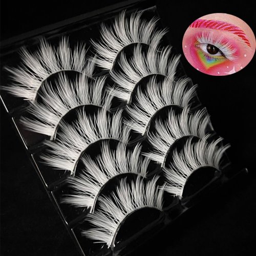 White Eyelashes Cosplay Lashes White False Eyelashes Thick Natural White Lashes Can Be Trimmed Easter Fake Eyelashes Halloween Costume Party Eye Lashes Tool Stage Performance (MQ1-15MM-5Pairs)