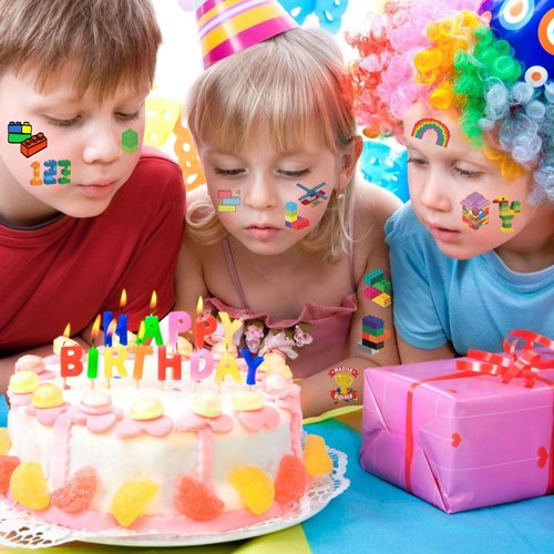 Building Block Temporary Tattoos Stickers Birthday Decorations Gift For Kids Party Supplies Favors Waterproof Outdoor Activity Colorful Outdoor Building Playing Lovely Childs Aldult Joyful