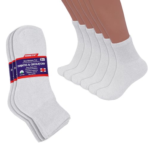 Diabetic Ankle Socks, Non-Binding Circulatory Doctor Approved Cushion Cotton Quarter Socks for Men’s Women’s (6 Pack White, Men's 10-13 Shoe Size 7-12)