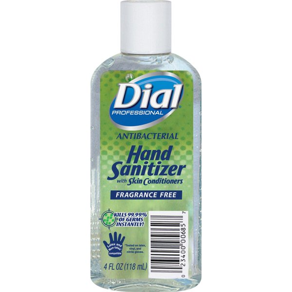 Dial Professional Antibacterial Hand Sanitizer Gel with Skin Conditioners, Fragrance-Free, 4 OZ Flip-Top Cap Bottle (Pack of 24)