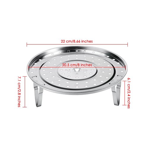 Steamer Rack 8.7 Inches 304 Stainless Steel Steaming Rack Steam Tray with Removable Legs for Steamer Cookware Instant Pressure Cooker Multi-functional Steamer Basket