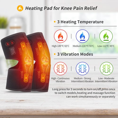 FEETMOR Heated Knee Brace Wrap with Massage - Heated Knee Massager,Heated Knee Braces for Knee Pain, Osteoarthritis, Meniscus Tear, Knee Heating Pad for Men or Women(Double)