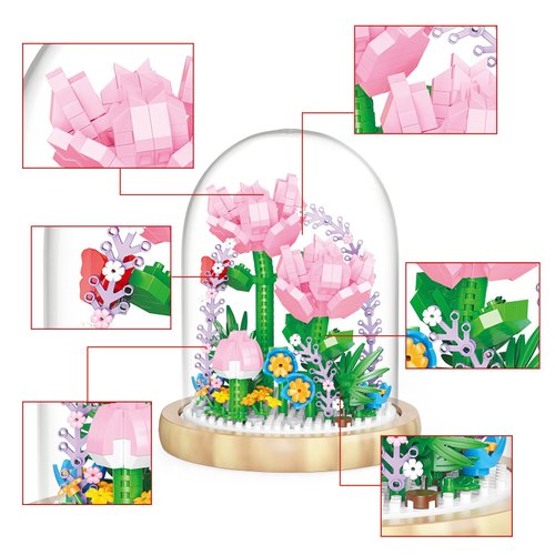 Dookok Flower Bouquet Building Set, Mini Bricks Building Blocks Artificial Flowers, DIY Decoration Home, 624 Pieces Botanical Collection Building Toys for Adult Kids Gift, Carnation