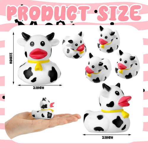 Relaxgiant 12 Pcs Cow Ducks Mini Cow Rubber Ducks Bulk Cow Print Duck for Birthday Party Favors Baby Shower Kids Boys Girls Bathtub Swimming Pool Pond Car Party Decorations (Cow)