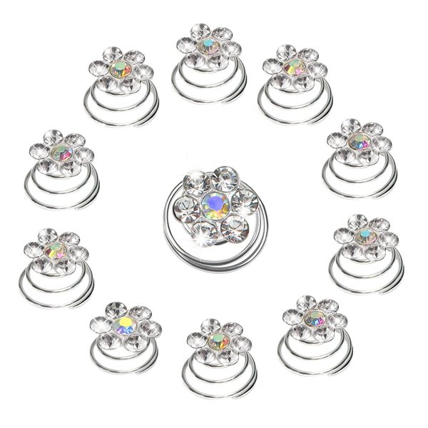 TUUXI 84 Pcs Spiral Hair Pins Hair Gems Rhinestone Hair Screws Twister Flower Hair Decorations for Women Wedding Bridal Prom