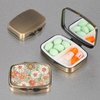 Dynippy Pill Case Pill Box with Mirror Retro Pocket 2 Compartment Medicine Case Vitamin Pill Organizer for Pocket Purse and Travel Gifts - Retro Flower
