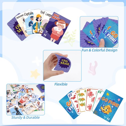 Card Games,Go Fish and Old Maid Card Game for Kids Ages 4-8,Fun Classic Interactive Games for Kids Toddlers Adults,Perfect for Stocking Stuffers Gifts,Family Game Night Party Games(Go Fish&Old Maid)