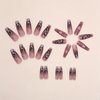 Halloween Press on Nails Long Square Fake Nails Pink Goth Ghost Flame with Glitter Fake Nails Design Spider Web Full Cover Artificial Glue on Nails Glossy Nude Stick on Nails for Women Manicure 24pcs
