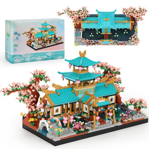 Micro Building Blocks Sets, Chinese Suzhou Garden Architecture and Cherry Blossom Tree Building Toys for Adults,Japanese Sakura Tree House,Creative Mini Bricks Gift for Kids 8+, 2350Pcs