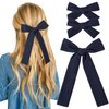 DEEKA Navy Cotton Linen Hair Bows 2 Sizes 5"&3.5" Soft Hair Bow set for Toddler Girls Long Ponytail Knot Bows Alligator Clip Hair Accessories for Little School Girls (Navy)