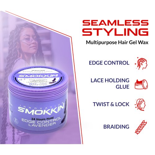 INNOVATION SMOKKIN Strong Hold Hair Gel, Edge Control, Braiding Gel, Locking & Twist Styling Wax, Versatile Styling Locking Gel Applicable To Diverse Hair Types. (Lavender 16.9 Fl oz)