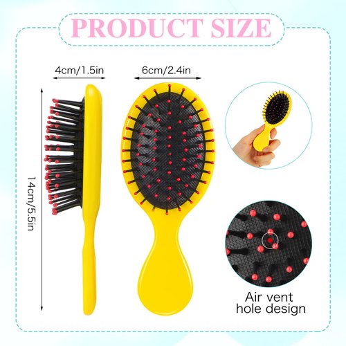Nuenen 3 Pieces Mini Detangler Hair Brushes Small Wet Dry Hair Brush Travel Detangling Brushes Soft Bristles Pocket Child Hairbrush for Kids Women Girls for Most Hair Types (Yellow, Green, Purple)