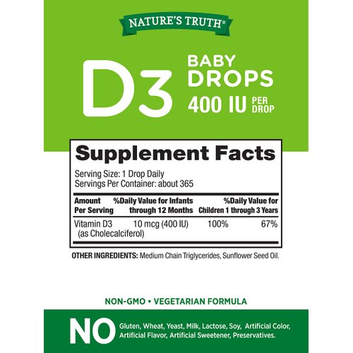 Nature's Truth Vitamin D Drops for Infants | 400 IU | 9.2 mL | D3 Drops for Kids | Vegetarian, Non-GMO, Gluten Free Supplement