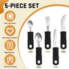 Uiifan 2 Set (10 Pcs) Adaptive Utensils Stainless Steel Parkinsons Utensils Easy Grip Handles Non Weighted Built Up Utensils for Adults Lightweight Arthritis Tools for Hands Tremors Elderly, Black