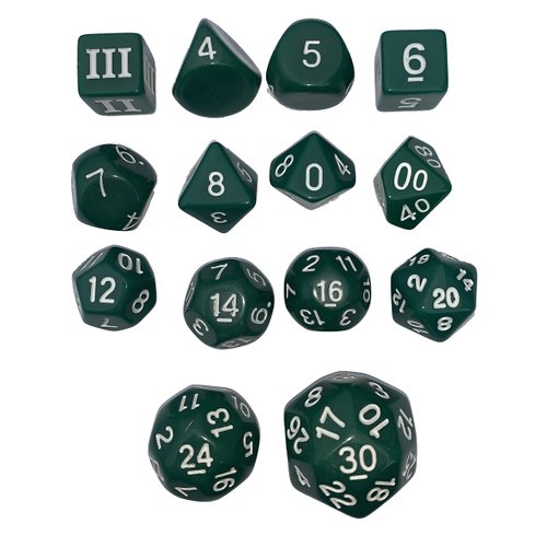 Impact! Miniatures Green - 14 Unusual DCC Dice Set Approved for Use with Dungeon Crawl Classics