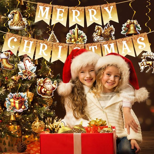 MDLLDM Christmas Darty Decoration Merry Christmas Bunting Banners 12pcs Hanging Foil Streamers Swirls Ceiling Decoration for Christmas Party Home Office Xmas Decorations Party Supplies