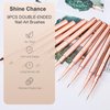 Shine Chance 9Pcs Nail Art Brushes Set, Professional Double-Ended Acrylic Liner Detail Brushes for Gel Polish Art Nail, 3D Art Nail Dotting Brush Pen for Manicure DIY Home Salon, Rosegold