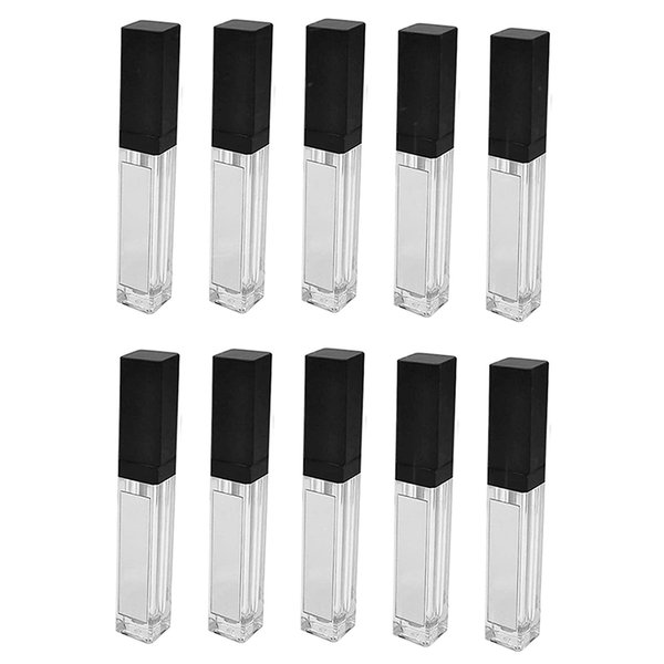 Healthcom 10 Pcs 7.5ml Square Clear Plastic Lip Gloss Tubes Vials with Mirror LED Light Lip Glaze Tube Bottles Empty Refillable Makeup Lipstick Tube DIY Cosmetic Container Travel for Woman Girl(Black)