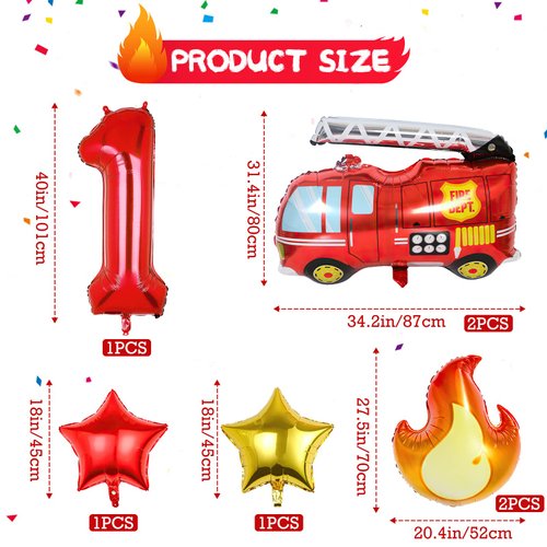 Fire Truck Party Decorations, 7pcs Fire Truck Birthday Party Balloons Fire Party Balloons for Firefighters 1st Birthday Fire Engine Rescue Themed Party Supplies