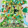 Dinosaur Birthday Party Decorations Supplies Happy Birthday Banner Crepe Paper Green Orange Blue Gold Dino Foil Balloons Garland Arch Kit for Jungle Safari Dinosaur Themed Baby Shower Party Boys Kids