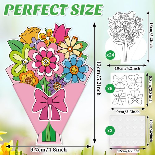 Sereliy 24 Set Mother's Day Crafts for Kids DIY Mother's Day Card Color Your Bouquet Craft for Mother's Day Gifts Craft Birthday Gift Classroom Activities.（24 Bouquet）