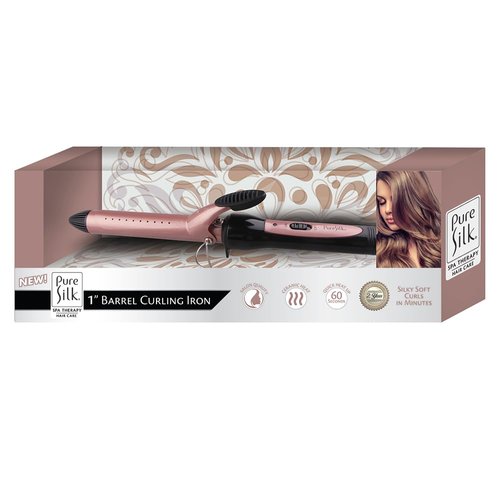 Pure Silk 1” Inch Barrel Curling Iron Wand for Woman, Salon Quality Tourmaline Ceramic Coated Plates, Hair Waver, Under 60 Second Fast Heating Hair Crimper Tool, 6’ Foot Swivel Cord