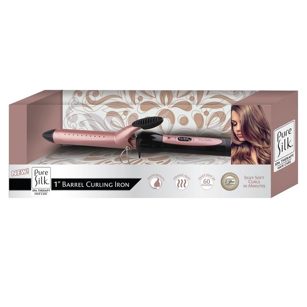 Pure Silk 1” Inch Barrel Curling Iron Wand for Woman, Salon Quality Tourmaline Ceramic Coated Plates, Hair Waver, Under 60 Second Fast Heating Hair Crimper Tool, 6’ Foot Swivel Cord