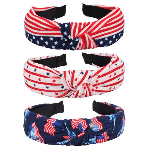 USA Flag Headbands for Women Girls Independence Day 4th of July American Red White Blue Patriotic Bow Knotted Wide Headband Yoga Hair Band Hair Accessories…