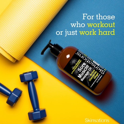 Skinsations – Sore Muscle Massage Oil with Arnica Montana - Naturally Warming, Organic Essential Oil Blend with Chamomile, Ginger, Peppermint and Capsicum