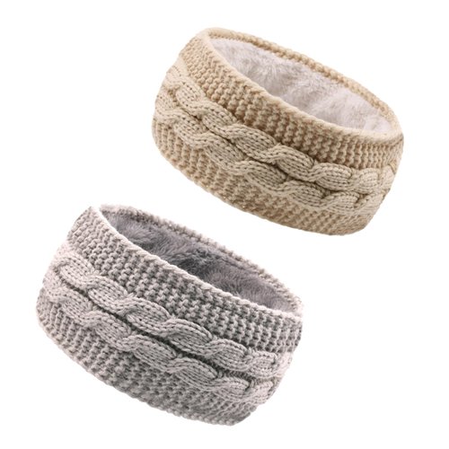 YAHENLI Winter Headbands for Women 2 PCS, Knit Thick Fleece Lined Headband for Girls Headwrap, Ear Warmers Cold Weather Warm Ear Muffs