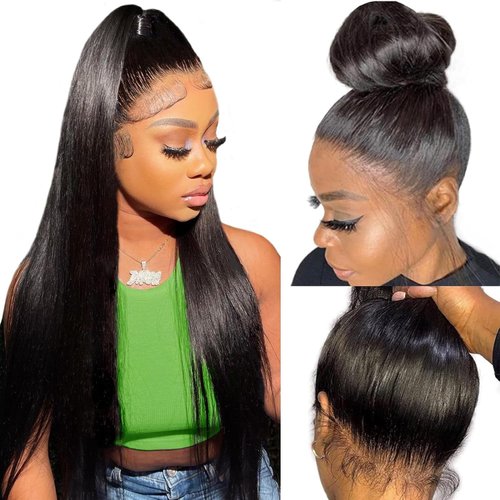 tunfine 360 Lace Front Wigs Human Hair Pre Plucked,180 Density Straight HD Transparent Lace Front Wigs Human Hair,Straight Frontal Glueless 360 Full Lace Human Hair Wigs for Black Women 22 Inch