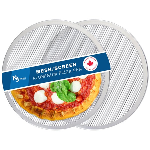 Norjac Pizza Screen, 14 Inch, 2 Pack, Seamless Rim, Restaurant-Grade, 100% Aluminum Pizza Pan, Oven-Safe, Rust-Free.