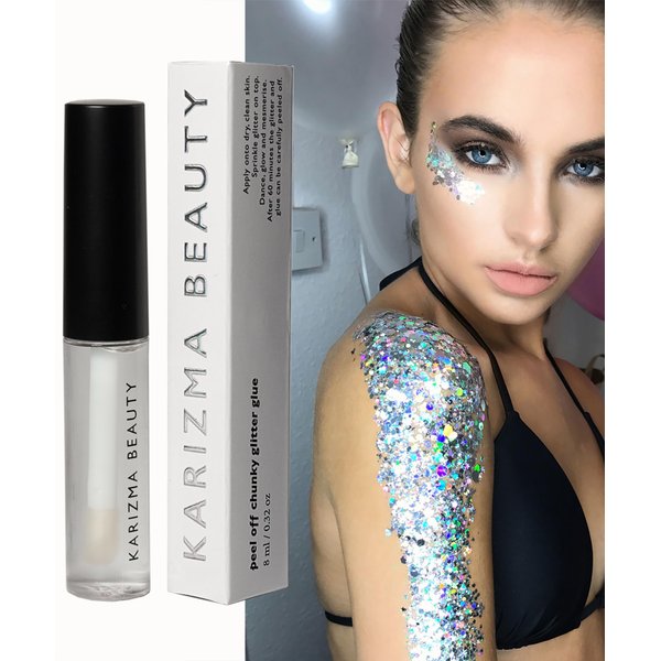 Cosmetic Glitter Glue, The Original Peel Off Formula. KARIZMA Beauty. Face Chunky Glitter Glue Adhesive Body Cosmetic Makeup Glitter Primer