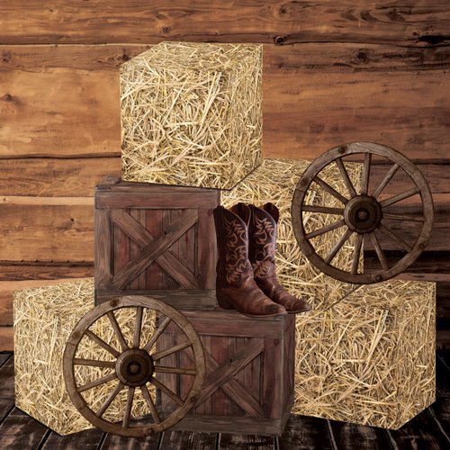 Gameza Western Hay Bales Boxes Decor, Western Cowboy Party Decorations Farm Trunk or Treat Car Hay Bales Wagon Wheel Decorations Kit, Farm My First Rodeo Party Decor