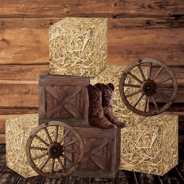 Gameza Western Hay Bales Boxes Decor, Western Cowboy Party Decorations Farm Trunk or Treat Car Hay Bales Wagon Wheel Decorations Kit, Farm My First Rodeo Party Decor