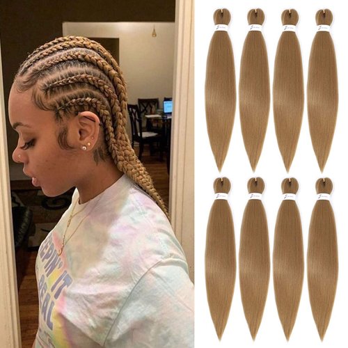 Pre Stretched Braiding Hair Professional 8 pack 26 inch Honey Blonde Braids Hair Extensions for Box Braids Yaki Texture Color 27 Synthetic Braiding Hair Extensions Hot Water Setting
