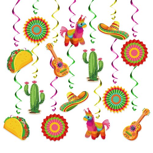 24PCS Mexican Fiesta Decorations Cino De Mayo Hanging Swirl Décor for Taco Twosday Birthday Taco Party Mexican Fiesta Party Supplies Boys Girls Baby Shower Favors