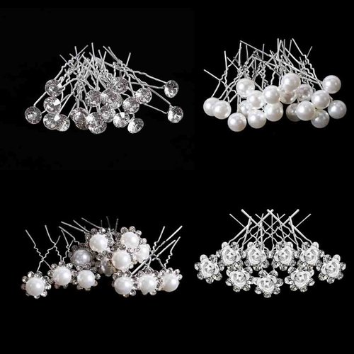 40Pcs Bridal Wedding Hair Pins, BetterJonny Crystal Pearl Flower Hair Barrettes U-Shape Hair Clips for Wedding Prom Bride Bridesmaid Women Girls
