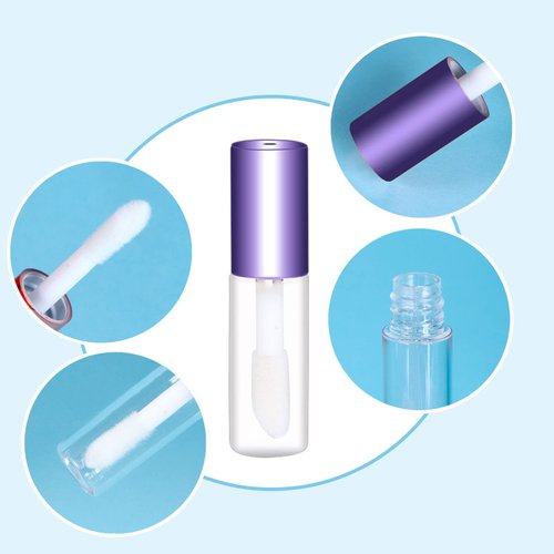 Mydio 50 Pack 1.2ML Clear Mini Lip Gloss Tube Empty Lip Balm Containers With Purple Lid for Lipstick (Purple)