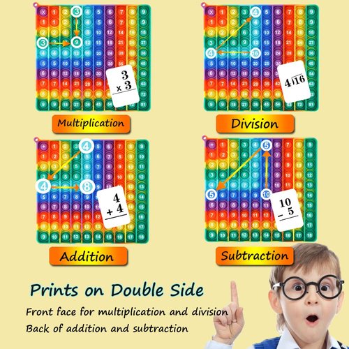 1-9 Addition Chart & 9x9 Multiplication Tables, Right-Angled Rainbow Square 100 Bubbles Math Games Multiplication Games for Multiplication Study Division Learning Math Manipulatives