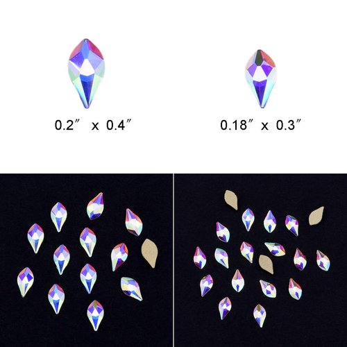 Tisslan 100pcs Flame Shape Design 2 Sizes Flatback Glass Crystal Ab Rhinestones for 3D Nail Art Craft Mix Decoration Stone Gems(50pcs Each Size)