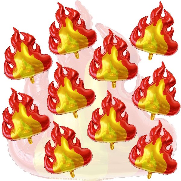 10 Pcs Fire Balloons Giant 30 Inch Red Flame Balloons Fire Shape Balloons Decorations for Firefighter Party Favors Firefighting Theme Kids Birthday Party Hunting Campfire Decoration Supplies