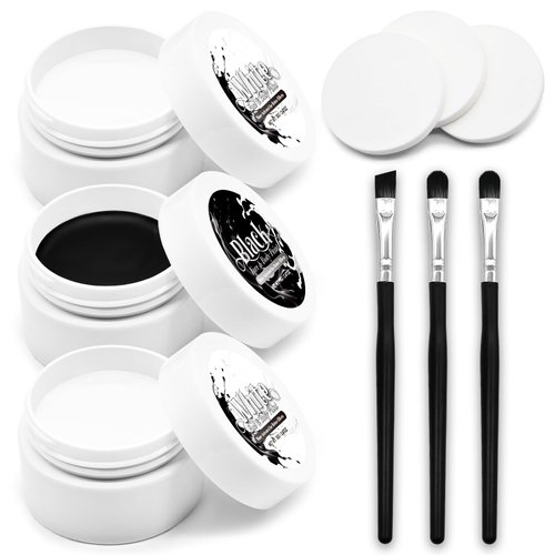 3-Piece Black & White Face Paint Set (1.76 oz Each) - Professional High Pigment Makeup Kit for Halloween SFX, Skeleton, Ghost, Skull Cosplay - Body & Face Costume Party Accessory for Kids Adults