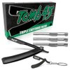 Tomb 45 Triple Cartridge Razor Holder | Disposable Razor Safety Handle For Barbers | 100% Metal Grip & 3 Adjustable Blade Exposure Options For Shaving (Black)