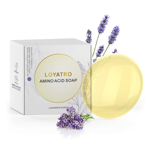 LOYATRO Lavender Essential Facial Cleansing Bar with Glycerin, Pure & Transparent Gentle Face Wash Bar Soap, Free of Harsh Detergents, Dyes & Hardeners, 3.5 oz