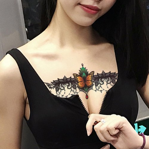 TAFLY Temporary Tattoo Butterfly Lace Chest Fake Sexy Body Art Tattoos Stickers 5 Sheets