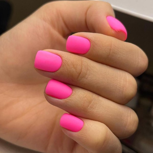Hot Pink Press On Nails Short Square,KQueenest Glue on Nails,Short Fake Nails Kit Acrylic Pure Matte Color Gel Nails Set Natural Fingernails Manicure for Women Girls in 24PCS